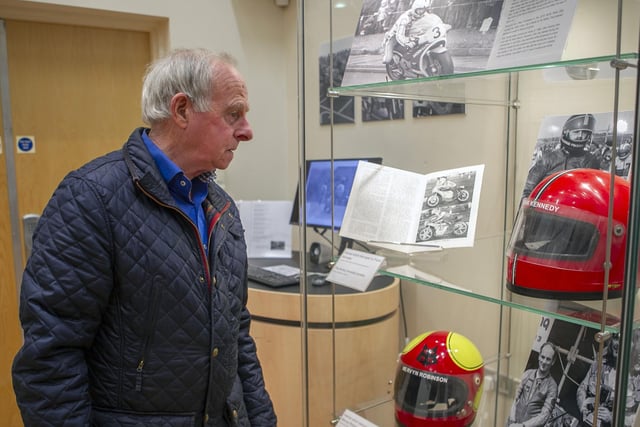 Former racer, John McCann from Ballintoy, who competed six times at the NW200 as well as other road racing venues in the 70's, pictured at the Exhibition  The North West 200 - Then & Now exhibition held Ballymoney Museum organised by the Causeway Coast and Glens Borough Council