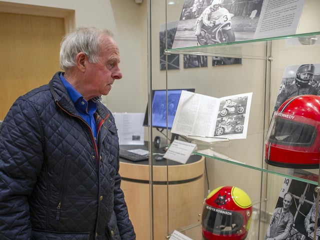 Former racer, John McCann from Ballintoy, who competed six times at the NW200 as well as other road racing venues in the 70's, pictured at the Exhibition The North West 200 - Then & Now exhibition held Ballymoney Museum organised by the Causeway Coast and Glens Borough Council