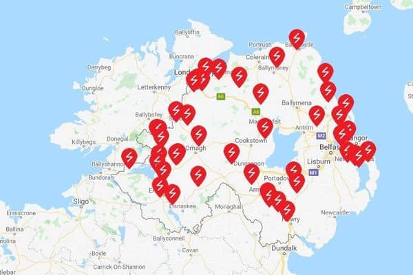 The NIE map shows power cuts in NI.