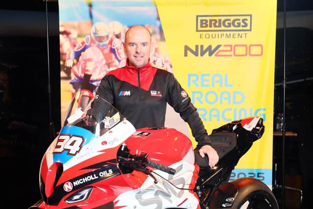 Alastair Seeley with the SMS Racing/Nicholl Oils M1000RR BMW he will race at this year's Briggs Equipment North West 200. PICTURE BY STEPHEN DAVISON