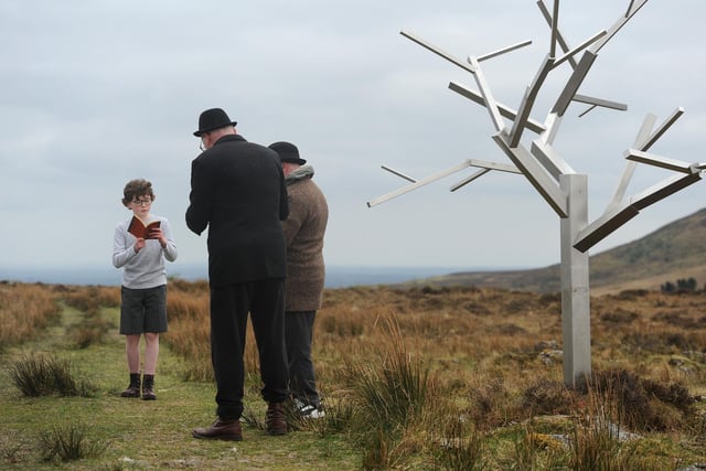 Lorcán McManus (the boy), Conor Grimes (Vladimir) & David Pearse (Estragon) performing Waiting for Godot at the Oh My Godot! event, 12 April 25.