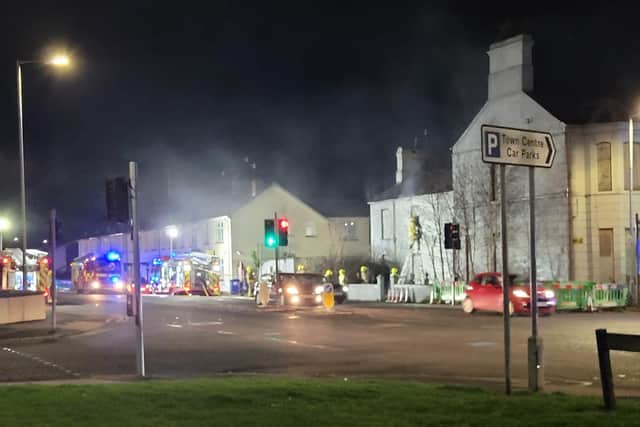 Fire at blue house across from Lurgan Hospital which was formerly nurses accommodation was put out by firefighters last night. Photo by Steven Ruddell