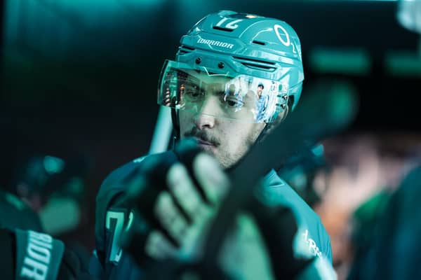 Belfast Giants’ Cole Shudra (#72) during the warm-up before a pre-season exhibition game against Denmark's Herlev Eagles at The O2 Belfast.  Photo William Cherry/Presseye