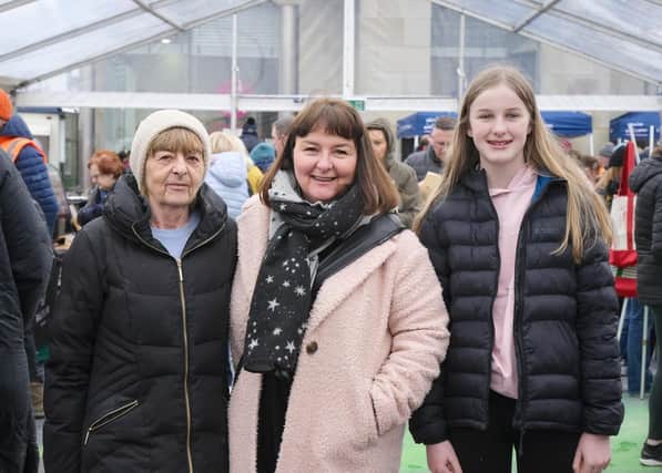 Bertha Rolston with Linda and Rosa Thompson at the recent Spring Farmers Market in Lisburn