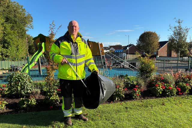 Annahilt man Tom McGrory has been collecting litter in the village. Pic credit: LDRS