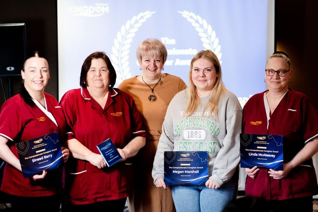 Lurgan-based company, Kingdom Healthcare, a leading provider of domiciliary care services in Northern Ireland, has held its inaugural Kingdom Healthcare Service Excellence in Domiciliary Care Awards. Pictured at the awards is registered manager of the Southern division, Honor Hawthorne (centre) with members of the Kingdom Healthcare Domiciliary Care Team from the Southern division who were named as winners and highly commended in the Compassionate Caregiver category. The awards recognise and reward service excellence from domiciliary care assistants operating in the area including Lurgan, Portadown, Crossmaglen, Tandragee, Newry and Craigavon.
