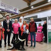 Lisburn Mayor Councillor Scott Carson meets with members of Lisburn Outlook visually impaired group at RNIB EyeCareWeCare roadshow for World Sight Day