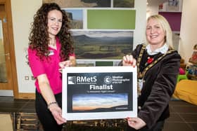 Mayor of Causeway Coast and Glens, Councillor Dawn Huggins, meets Rachel Cassidy, whose photograph of Binevenagh and Lough Foyle has earned her a place on the shortlist for the Royal Meteorological Society’s Weather Photographer of the Year 2026 competition.