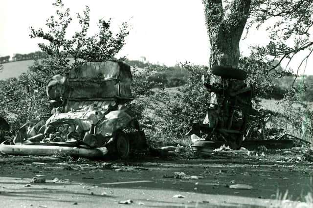 PACEMAKER, BELFAST, 27/3/98: The scene on the road between Banbridge and Newry, Co Down where the Miami Showband minibus was ambushed in 1975. Band members Brian McCoy, Tony Geraghty and Fran O'Toole were killed.
