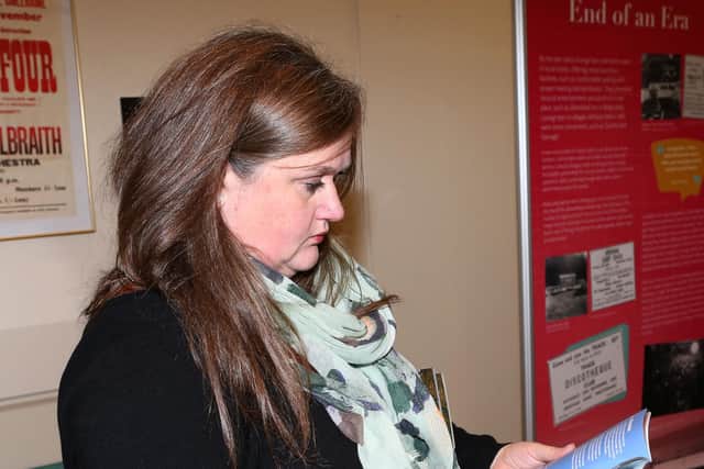 Louise Crawford, Deputy Head of Dalriada School, one of the sites included on the heritage trail, reading about some of the other locations.