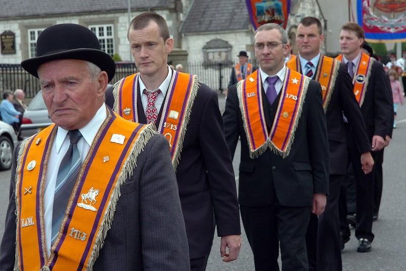 Orange brethren of LOL 1713 on the march on the Twelfth in Moneymore in 2007.