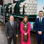 Pictured from left are David Butler, Director at SGN Natural Gas, Cora Corry, Chair of Mid Ulster District Council, and David McKee, Chief Technical Officer of Bio Capital Ltd and Granville Eco Park.