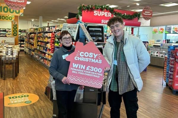 Eurospar Ranfurly’s winner Shea Brady is pictured accepting his prize from Dorothy Harker, store customer advisor. Submitted by Eurospar