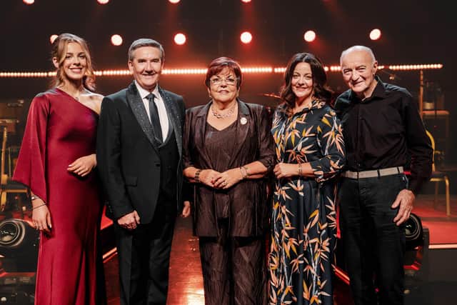 Susan McCann pictured with presenter Daniel O'Donnell, her granddaughter Sinead, daughter Linda and husband Dennis Heaney during recording for the new series of 'Opry le Daniel'. Susan's programme will be broadcast on Thursday 3 December on TG4 at 10.30pm, and will also be available on the TG4 Player