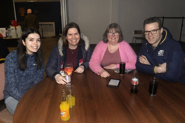 Ready for action at the Parents and Friends Of Portadown College quiz on Friday night are from left, Laura McGuinness, Varoline McGuinness, Gera Jellena and Keith McGuinness. PT09-205.