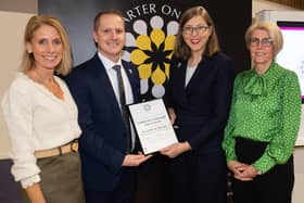 Sandra Pinion, Lisburn & Castlereagh City Council, Councillor Caleb McCready Chair of LCCC’s Environment and Sustainability Committee, Claire Archibald, Ending Violence Against Women and Girls Directorate, Brona Turley, Lisburn & Castlereagh City Council. Pic credit: LCCC
