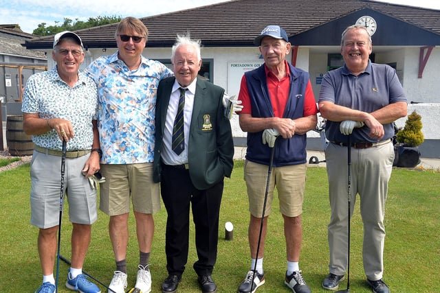 Portadown Golf Club president, Colm McKeever, centre pictured with some of the competitors in his President's Day competition, from left, Stanley Jelly, Stephen Aston, Kevin Judge and Terry Sandford. PT26-219. Photo by Tony Hendron