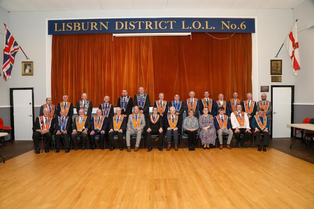 Lisburn District LOL No6 District Officers and Guests following the Unveiling of the Roll of Past Masters Board.