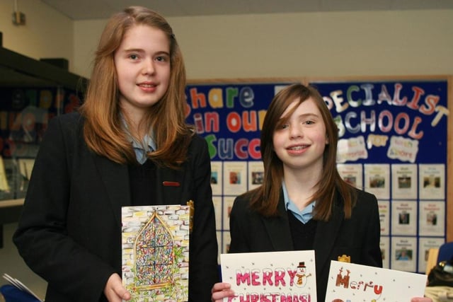Downshire School pupils Christina Jefferson and Nicola Johnston winners of design a Christmas Card competition in 2010.