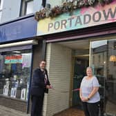 Lord Mayor of Armagh City Banbridge and Craigavon Borough Council Alderman Stephen Moutray. officially opens Portadown POPUP with Shirley Houghton from Richhill.