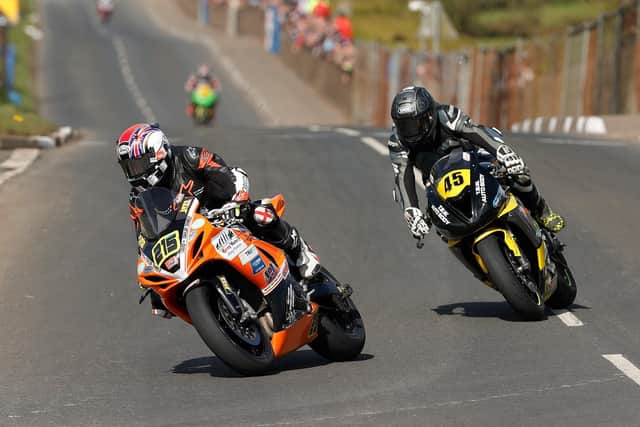 Tandragee man James Day No215 making his road racing debut had a day to remember when he finished third in the Senior Support event at the Cookstown 100. Pictures: Alan Weir.