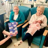 Ulster Hospital’s Neonatal Unit Nurse Nikita Hall with parents Nikita and Laura Johnston and baby daughter Eliza. Pic credit: SEHSCT
