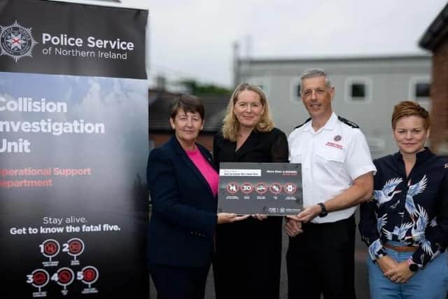 Linda Robinson, Age NI, PSNI Collision Investigation Unit Inspector Cherith Adair, NIFRS Station Commander Rory McIntyre and Constable Kate Millar.  Photo: PSNI