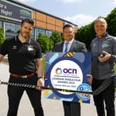 Martin Flynn (centre), Chief Executive of OCN NI is joined by Adam Keefe (left), Belfast Giants Head Coach and Steve Thornton, Group Head of Commercial & Hockey, Belfast Giants.