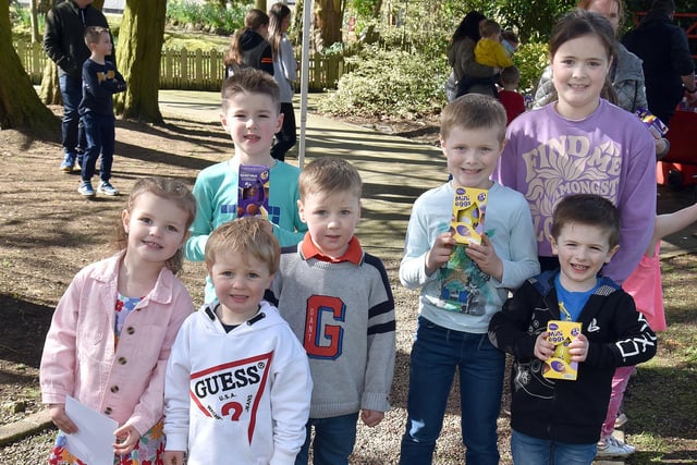 Some of the children who took part in the Easter Egg Trail at Tannaghmore Gardens on Thursday afternoon. PT15-215.