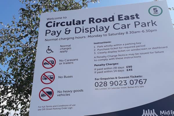 The Exchange Road and Circular Road East car parks in Larne are hardly being used any more say former mayors Roy Craig and Andy Wilson.  Picture: MEA Borough Council