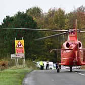 Air ambulance called out to a collision on the Slaght Road outside Ballymena. Picture: Pacemaker