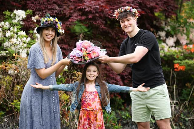 Getting ready for the first ever Mad Hatters Day at Garden Show Ireland 2023 are Theo Neal, Anna Hasslet and Soley Laverty. Picture: Press Eye.
