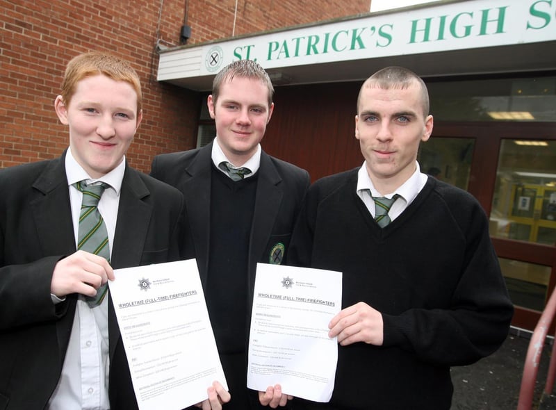 Dean Nesbitt, Ryan Donaghy and Hugh Britton from St Patrick's High, who joined Lisburn Fire Station for a week's placement in 2007
