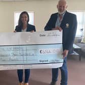 Pictured at the cheque presentation are, from left, Richard Campbell, Leoné Neill & Alan Mulholland. Credit: NFU Mutal