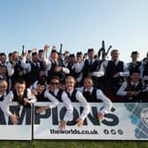 Field Marshal Montgomery Pipe Band celebrate winning the World Pipe Band Championships at Glasgow Green, on August 13, 2022, in Glasgow, Scotland. Photo by Ross MacDonald / SNS Group