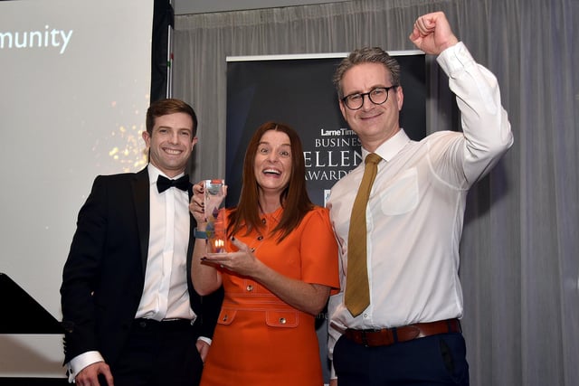 Kilwaughter Minerals had a double success with their second award of the evening winning the Business in the Community Award. Fiona Byrne and Gary Wilmot again collected the trophy which was presented by Garth McGimpsey, senior project manager of category sponsors RES. LT48-205.