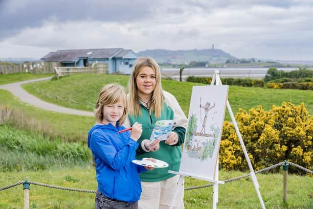 Eden and Finn enjoying the activities at WWT Castle Espie - Drawn to Water: Quentin Blake at WWT, ©Quentin Blake 2023. All rights reserved,