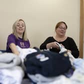 Sarah (left) and Nicola at the Home-Start East Antrim baby bank in Larne. Photo: Baby Bank Alliance
