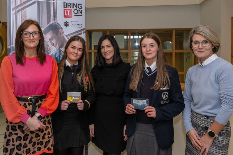 The £50 winner was Kate Johnston from Sperrin Integrated College, and the £25 winner was Alanna Stewart from Magherafelt High School. Pic Chris Neely