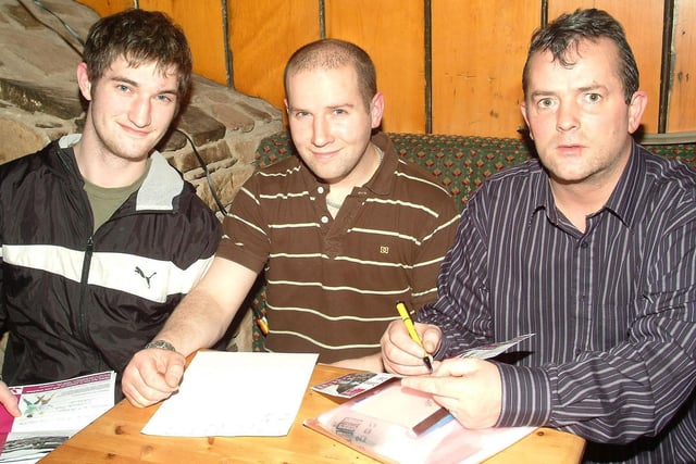 Shaun Etherson, Eamon Etherson and Gary Tosh who compered the St. Patrick's Primary School PTA Portrush Night at the Races in the Springhill Bar back in 2008