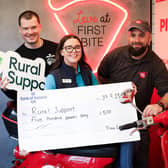Josh Roach (representing Sam Roupp and himself), Hannah Kirkpatrick, Rural Support, Ciaran Kelly, founder of Pizza Guyz. Picture: Rural Support