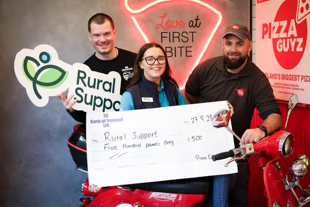 Josh Roach (representing Sam Roupp and himself), Hannah Kirkpatrick, Rural Support, Ciaran Kelly, founder of Pizza Guyz. Picture: Rural Support