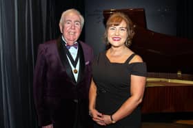 Portadown Male Voice Choir musical director and conductor, Gordon Speers, BEM, pictured with special guest, soporano, Michelle Baird at the choir's annual concert at Craigavon Civic Centre on Friday evening. PT16-226.