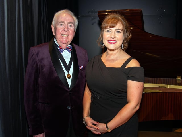 Portadown Male Voice Choir musical director and conductor, Gordon Speers, BEM, pictured with special guest, soporano, Michelle Baird at the choir's annual concert at Craigavon Civic Centre on Friday evening. PT16-226.