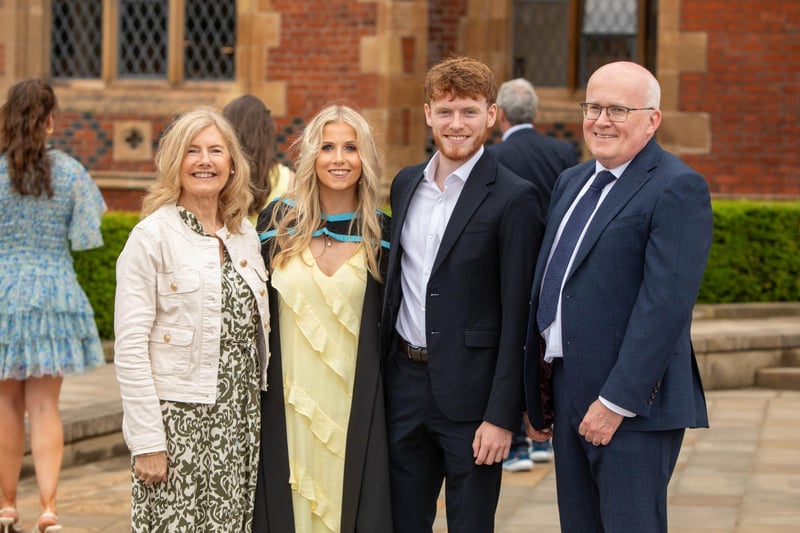 Anna Young, from Kildare, graduates with a Master’s degree in Pharmacy from Queen’s University Belfast, pictured with her family.