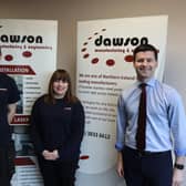 Evan Calvert (Apprentice at Dawsons Engineering, Portadown), Kirsty Mincher (H&S and IMS Coordinator) and DUP MLA Jonathan Buckley