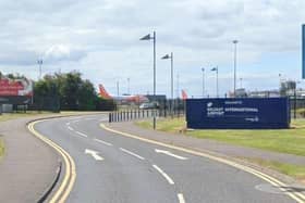 Court heard cannabis was located in suitcases at Belfast International Airport. Photo by Google