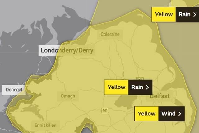 The Met Office has issued Yellow warnings for wind and rain in Northern Ireland. Photo by Met Office