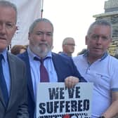 Pictured at the A5 public inquiry are Sinn Féin's Conor Murphy and local MLA Colm Gildernew.