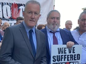Pictured at the A5 public inquiry are Sinn Féin's Conor Murphy and local MLA Colm Gildernew.